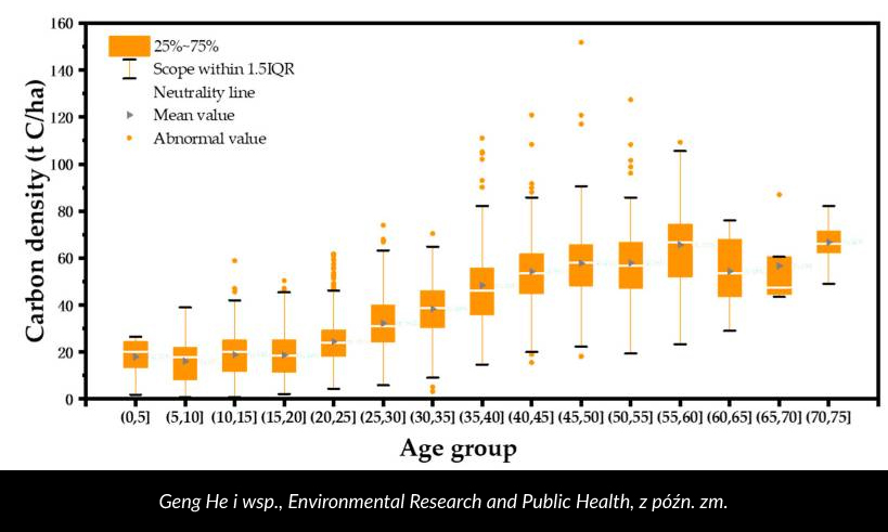 gęstość gromadzenia węgla a wiek drzewa